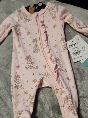 Disney Pink Minnie Mouse Ruffle-Trim Zip One-Piece Footie